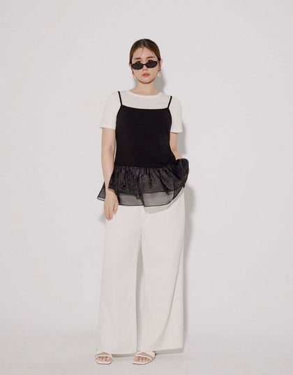 Layered Sheer Ruffle Hem Spaghetti Strap Cami Top