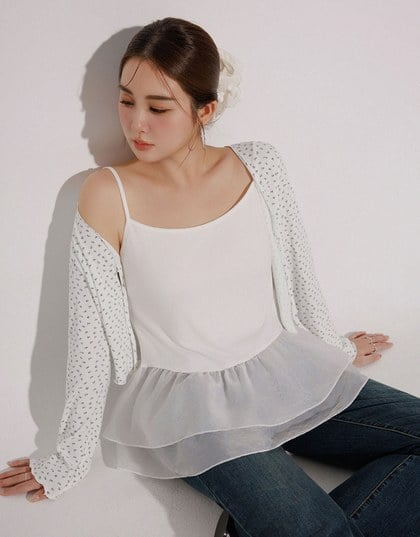 Layered Sheer Ruffle Hem Spaghetti Strap Cami Top