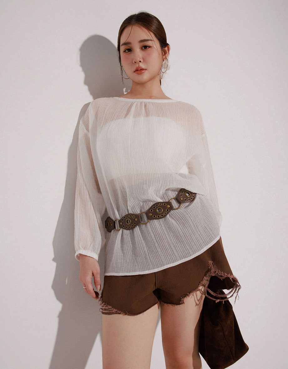 Sheer Lightweight 2 Way Blouse Top with Bow Tie Closure