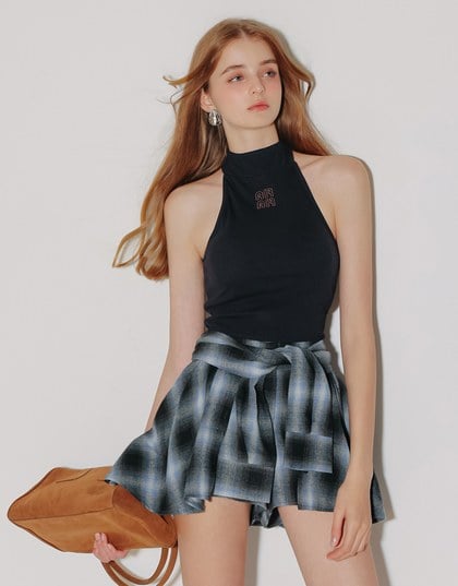 2 Way High Neck Sleeveless Crop Bra Top with AIR SPACE Logo Embroidery