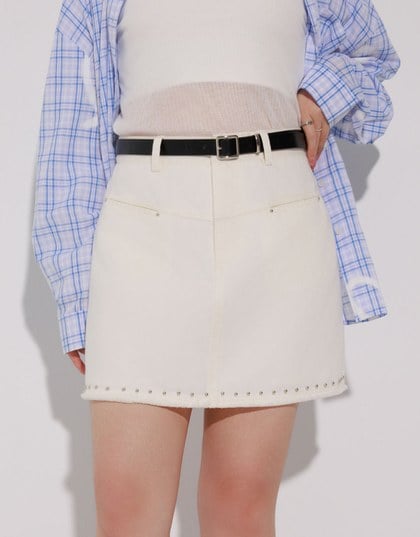 【Stain Resistant】Metal Studded A Line Jeans Denim Skirt