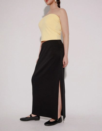 High Waist Jersey Maxi Skirt with Side Ruching