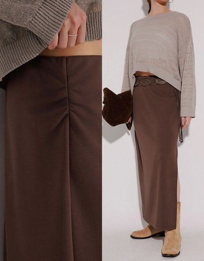 High Waist Jersey Maxi Skirt with Side Ruching