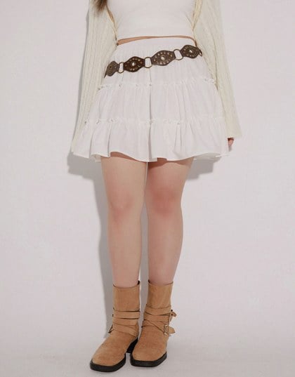 Tiered Ruffle Hem Elastic Waist Mini Skirt