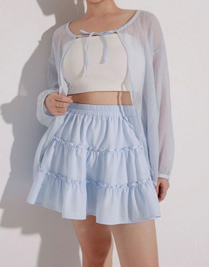 Tiered Ruffle Hem Elastic Waist Mini Skirt