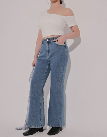 Classic High Waist Frayed Edge Flared Jeans Denim Pants