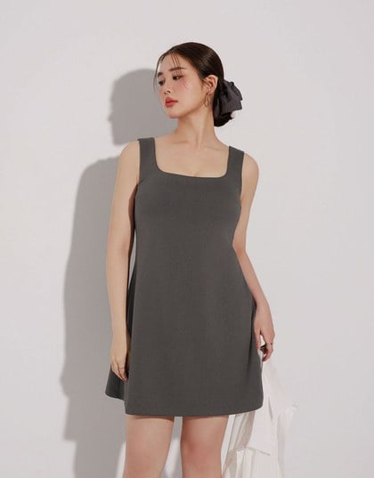 Classic Square Neck Wide Strap Fitted Padded Mini Dress