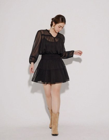 Lace Trim Drawstring Sleeve Cropped Cardigan and Elastic Waist A Line Mini Skirt Set Wear