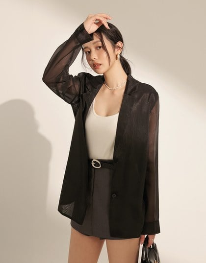 Lightweight Sheer Longline Button Front Tailored Jacket