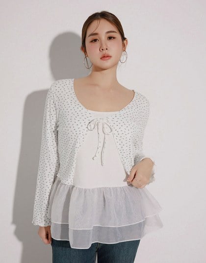 Floral Print Ribbed Tie Front Cropped Cardigan