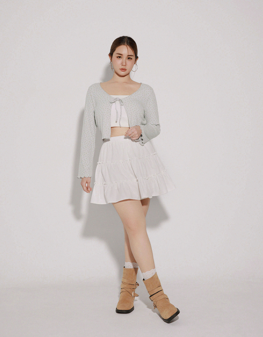 Floral Print Ribbed Tie Front Cropped Cardigan