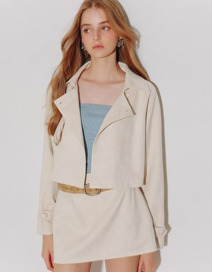 Classic Collar Faux Suede Cropped Trench Jacket