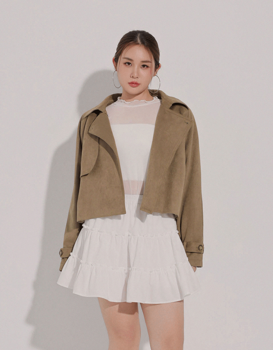 Classic Collar Faux Suede Cropped Trench Jacket