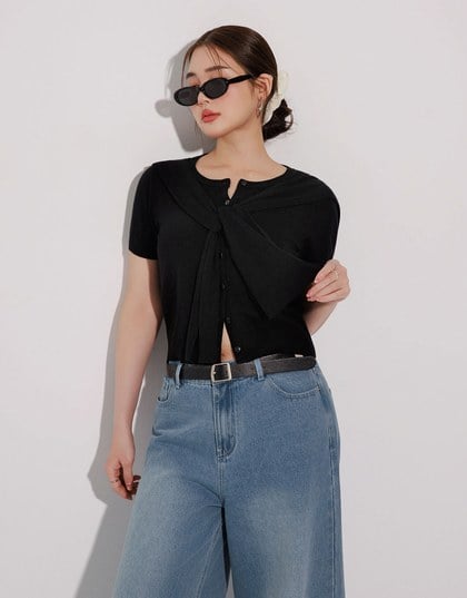 Knit Shawl Short Sleeve Crop Cardigan Top