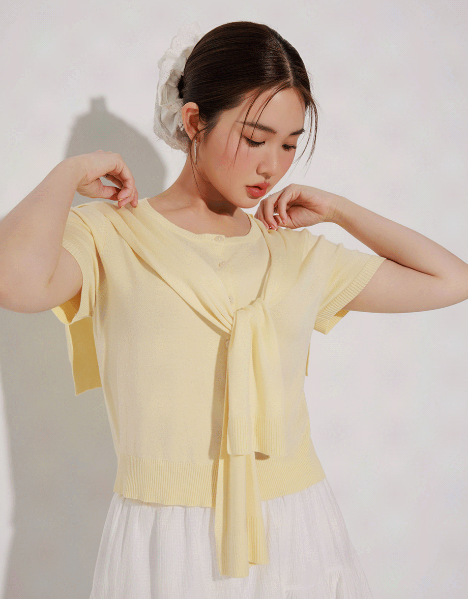 Knit Shawl Short Sleeve Crop Cardigan Top