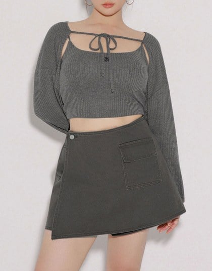 2 Way Convertible Cargo Style Skort with Button Closure