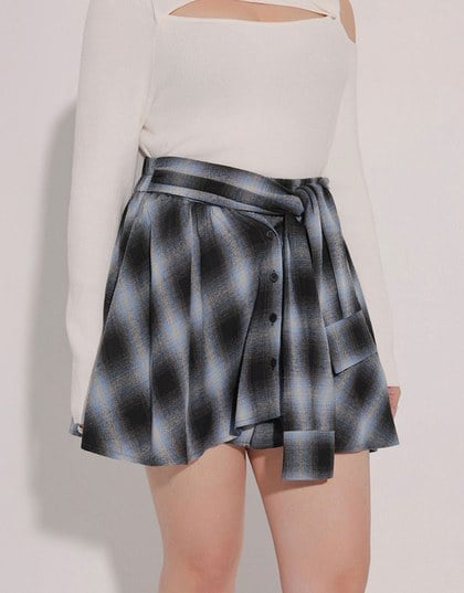 Patchwork Plaid Tie Up A Line Mini Skirt