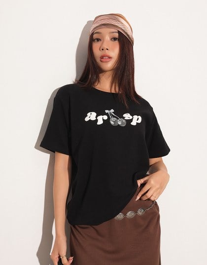 Cherry Graphic Logo Print Short Sleeve Tee