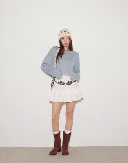Basic Crew Neck Knit Fitted Long Sleeve Crop Top
