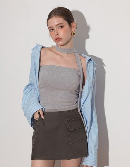 Ruched Side Crop Tube Bra Top with Thin Scarf Set
