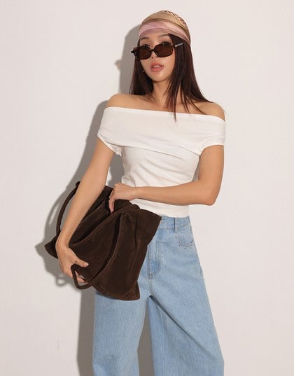 Fitted Off Shoulder Stretch Cotton Short Sleeve Top