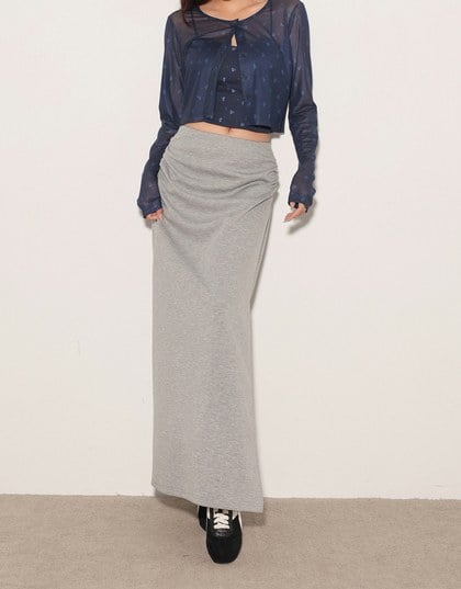 High Waist Jersey Maxi Skirt with Side Ruching