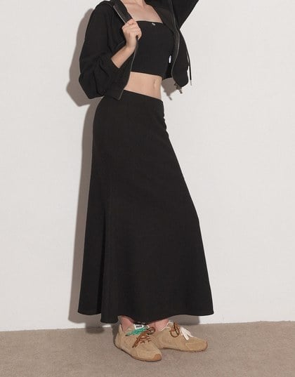 Side Slit Elastic Waist Straight Maxi Skirt