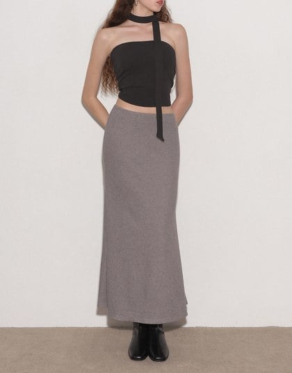 Side Slit Elastic Waist Straight Maxi Skirt