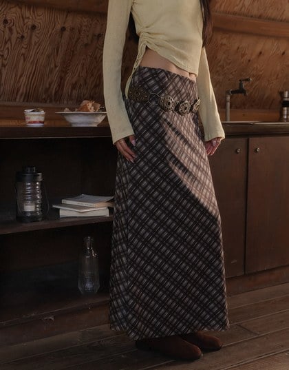 Vintage Inspired Plaid A Line Maxi Skirt