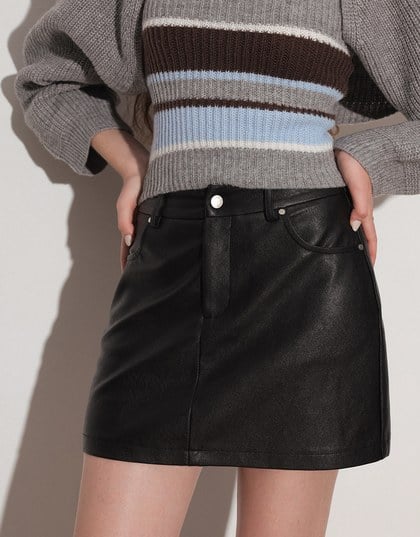High Waist Faux Suede A Line Mini Skirt with Pockets