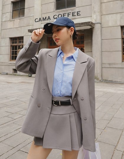 【Ling Cheng Design】Oversized Double Breasted Tailored Blazer Jacket