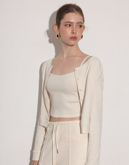 Cropped Button Front Cardigan and Spaghetti Strap Crop Camisole Set Wear