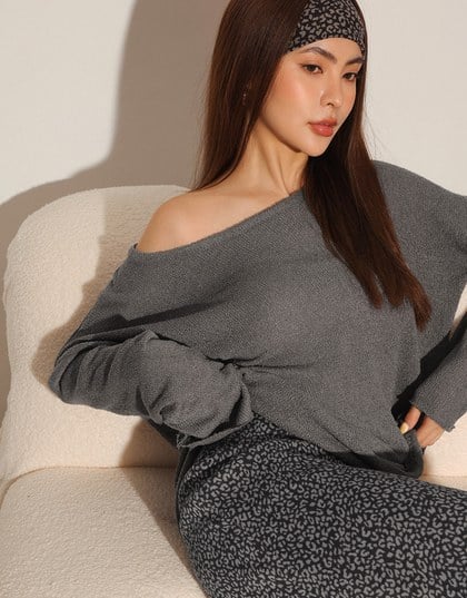Sheer Round Neck Long Sleeve Oversized Knit Top