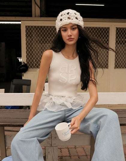 Crop Ribbed Knit Tank Top with AIR SPACE Logo Embroidered