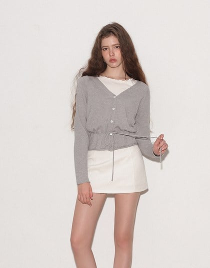 Drawstring Waist V Neck Button Down Knit Cardigan Top