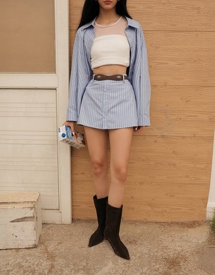 AIR SPACE Logo Embroidered Striped Button Front A Line Skorts