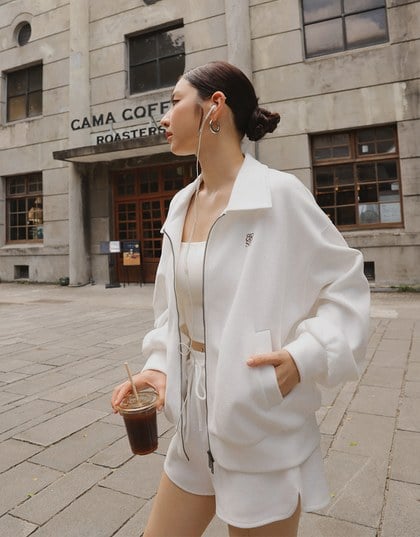 【Ling Cheng Design】Oversized Collar Zip Up Jacket with AIR SPACE Logo Embroidered