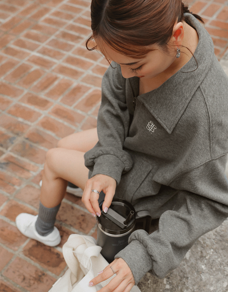 【Ling Cheng Design】Oversized Collar Zip Up Jacket with AIR SPACE Logo Embroidered