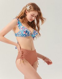 高腰側綁收腹泳褲