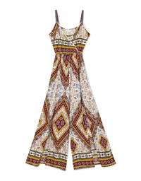 V-Neck Totem Print Overlap Slit Jumpsuit