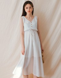 V-Neck Button Up Cinched West Midi Tank Dress