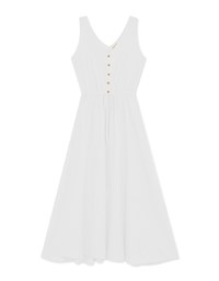 V-Neck Button Up Cinched West Midi Tank Dress