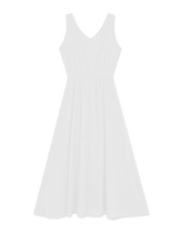 V-Neck Button Up Cinched West Midi Tank Dress