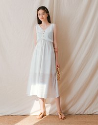 V-Neck Button Up Cinched West Midi Tank Dress