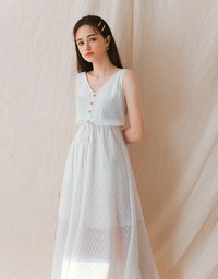 V-Neck Button Up Cinched West Midi Tank Dress