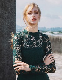 Transparent Jacquard Lace Hollow Back Jumpsuit (with Bralette)