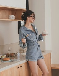Industrial Style Denim Belted Playsuit