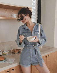 Industrial Style Denim Belted Playsuit