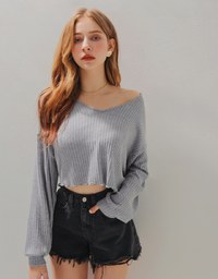 Casual Lettuce-Edge Hem Ribbed Knitted Crop Top