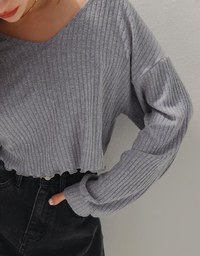 Casual Lettuce-Edge Hem Ribbed Knitted Crop Top